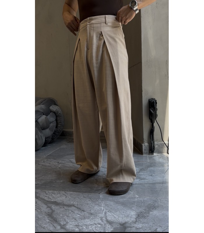 Baggy Özel Kesim Ön Pile Detayli Keten Pantolon