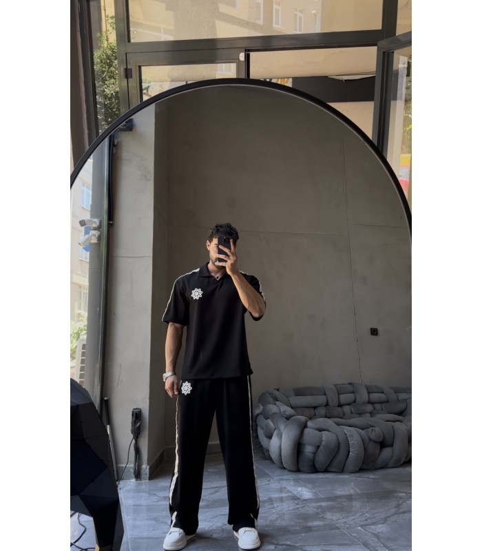 Oversize Polo Yaka Yan Özel Desen Detay Eşofman Takim