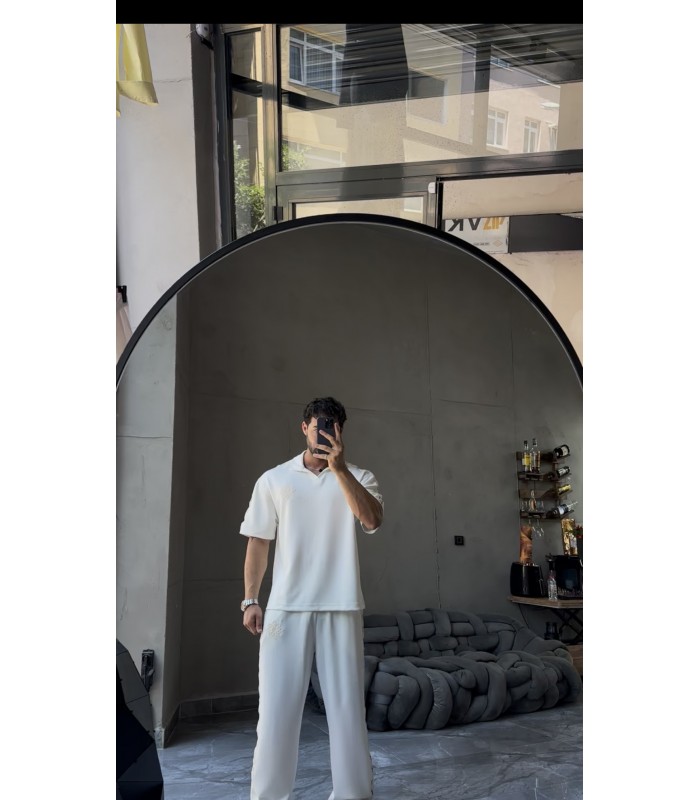 Oversize Polo Yaka Yan Özel Desen Detay Eşofman Takim