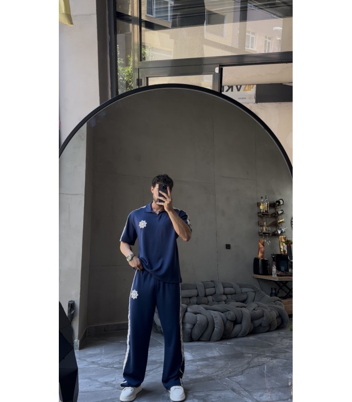 Oversize Polo Yaka Yan Özel Desen Detay Eşofman Takim