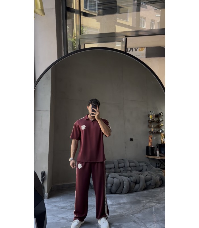 Oversize Polo Yaka Yan Özel Desen Detay Eşofman Takim