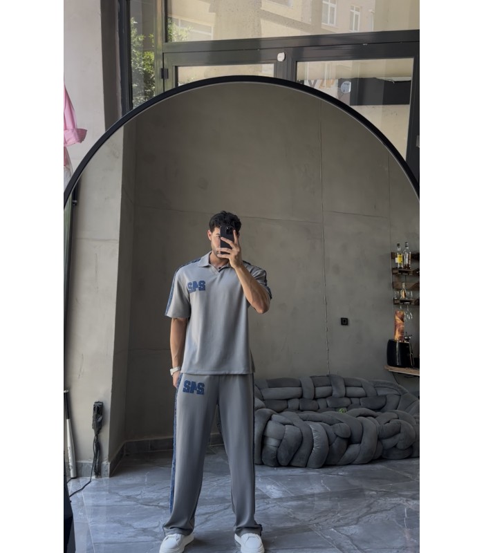 Polo Yaka Yirtmaç Detayli Oversize Eşofman Takim